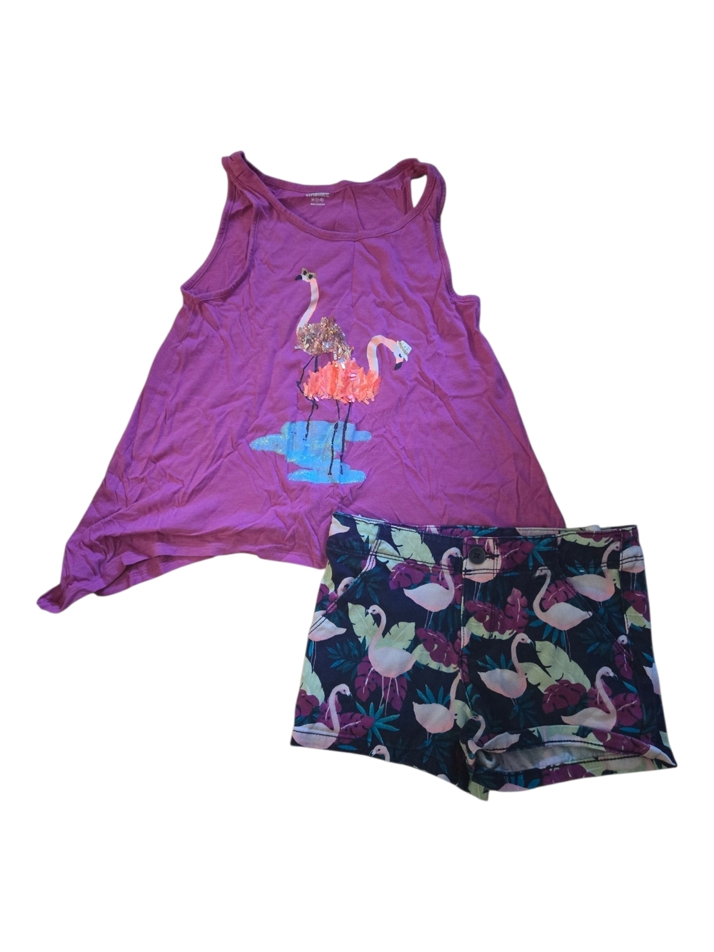 Gymboree Purple Flamingo Tank & Tropical Print Shorts Set